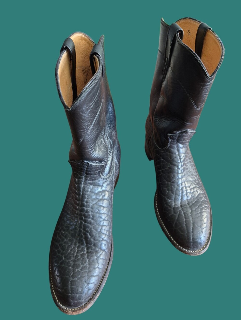 Justin Boots Black Leather Western Pull-On Cowboy Boots 13D